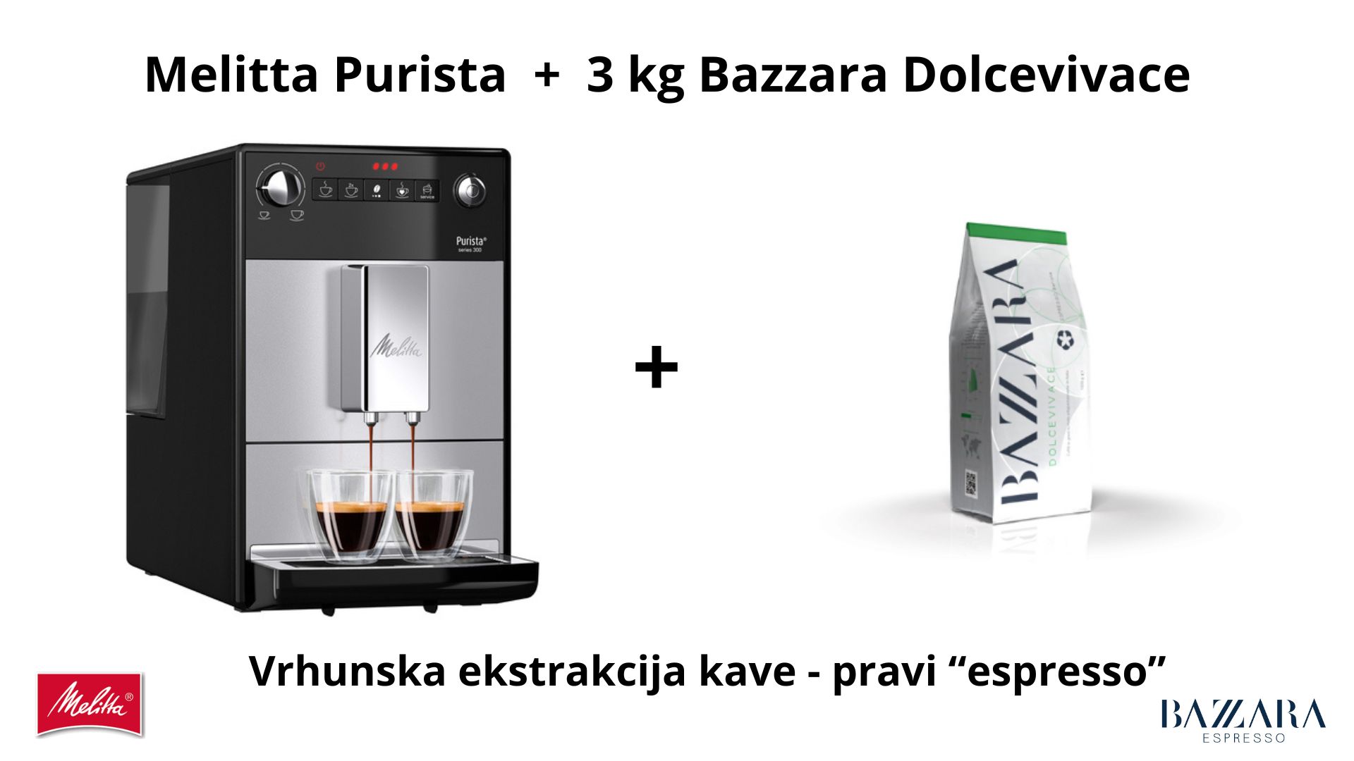 Kavni Aparat Melitta Purista + Bazzara Dolcevivace 3 kg AKCIJA